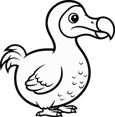 Stylized cartoon dodo bird outline, standing, looking curious © colmik