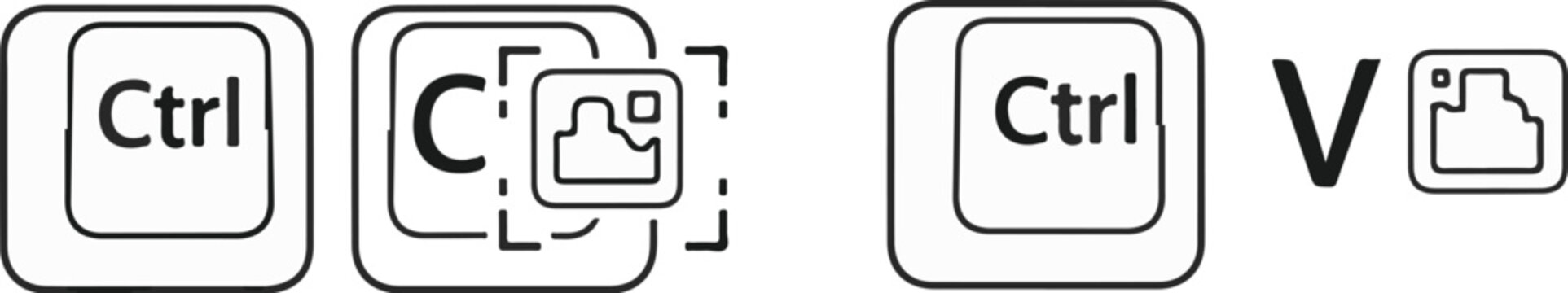 Stylized computer keyboard icons represent the 'Ctrl C' copy and 'Ctrl V' paste functions