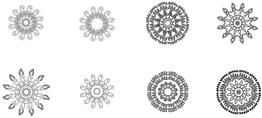  Hand-drawn mandala and alpana ornament set for traditional decoration, festivals, and henna patterns © Aasia Juthy