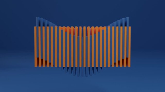 Contemporary contrast blue and orange 3D abstract scene highlighting balanced geometry, spatial depth, and fluid motion, ideal for corporate identity visuals, presentation backdrops, and sleek digital