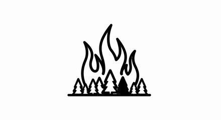 Stylized depiction of a forest fire with flames engulfing trees