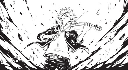 Vector illustration of man playing violin in dynamic motion © Uttam