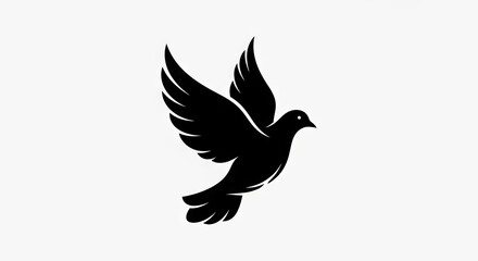 Obraz premium Silhouette of a flying dove symbolizing peace and freedom on white background