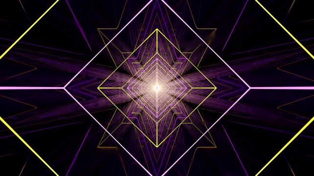 Endless light tunnel with colorful neon streaks forming geometric motion, ideal for creative media, advertising and visual installations