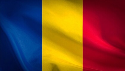 Fototapeta premium Romania national flag with blue, yellow, and red stripes.