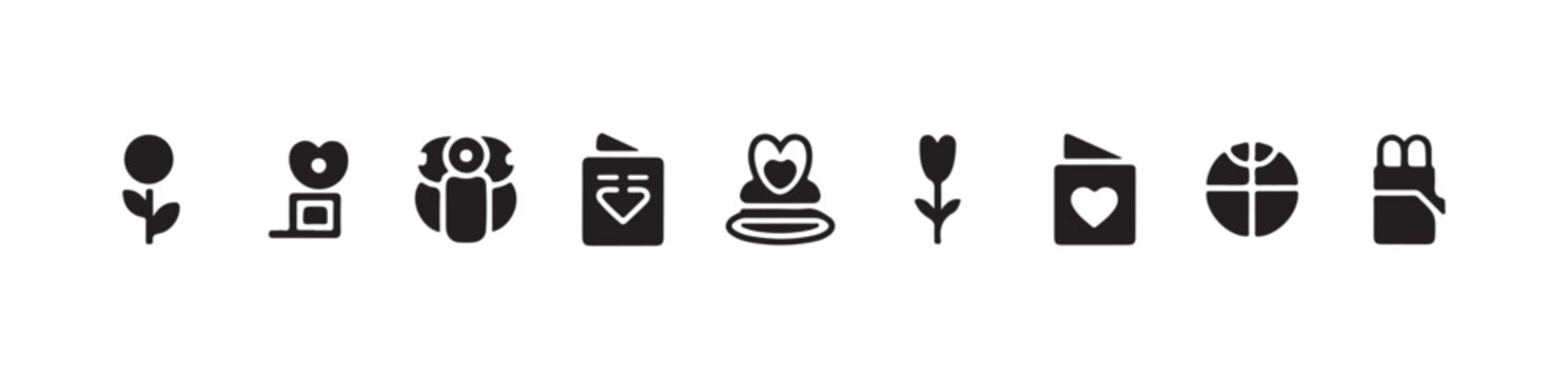 Abstract romantic icons set with floral shapes and heart patterns for contemporary branding design