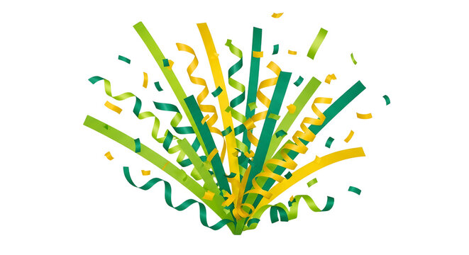 A colorful explosion of green and yellow confetti on a Brazil, green and yellow colors in 2026 soccer world championship