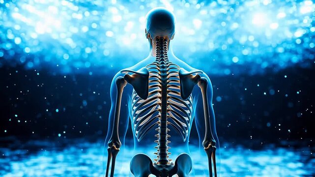 Human skeleton in blue light