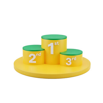 A 3D podium with three yellow cylinders on a Brazil, green and yellow colors in 2026 soccer world championship