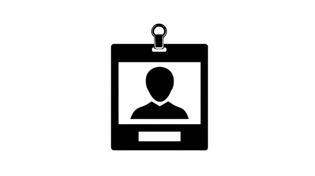 A detailed depiction of an identification badge with a minimalist design. The badge features a simple human silhouette and text sections, often used for security, access control.
