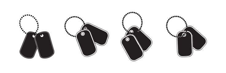 Fototapeta premium Set of four dog tag necklaces on white background, vector illustration