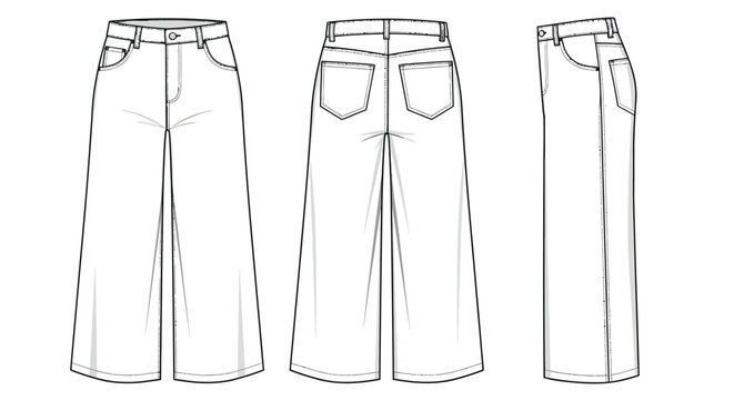 Fashion sketch of women s culottes displayed in three different views