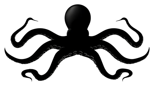 A black silhouette of an octopus, with its eight arms elegantly displayed