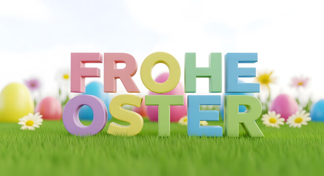 Easter sunday celebration with colorful eggs and flowers frohe oster