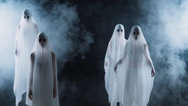 Ghostly figures in white veils