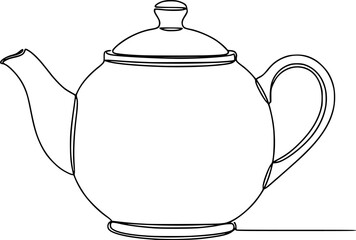 Obraz premium One continuous line of a classic teapot. Line art of a teapot with a lid. 