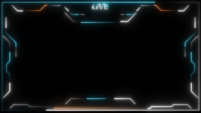 Futuristic Cyberpunk Neon Live Stream Overlay Frame with Glowing Tech Borders,4k video	