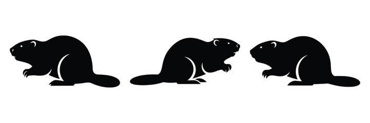 beaver silhouette icon set. Animals logos collection and isolated on White background © Bina