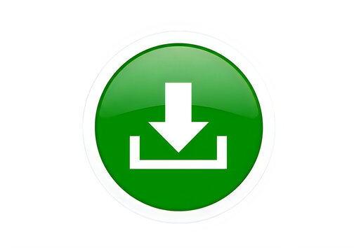 A green circle with a white download icon isolated on transparent background