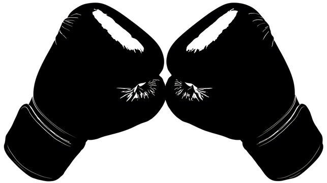 Two black boxing gloves facing each other, ready for a match. The gloves look ready to battle