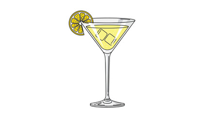 A hand drawn illustration of a yellow cocktail in a martini glass