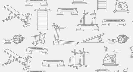 Gym Equipment Line Drawings Various Machines. © A B I G A I L