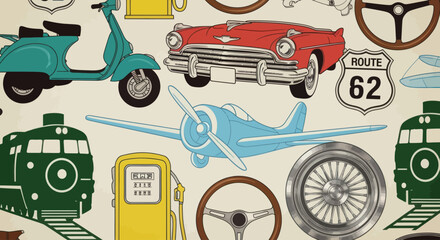 Vintage Vehicles and Automotive Parts Illustration. © A B I G A I L
