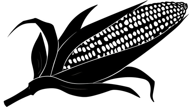 A detailed black and white illustration of an ear of corn