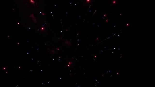 Fireworks transform black night sky into canvas of vivid colors on holiday event. Dazzling display of firework with shimmering lights in dark sky. Fireworks sparkling canopy against darkness at night