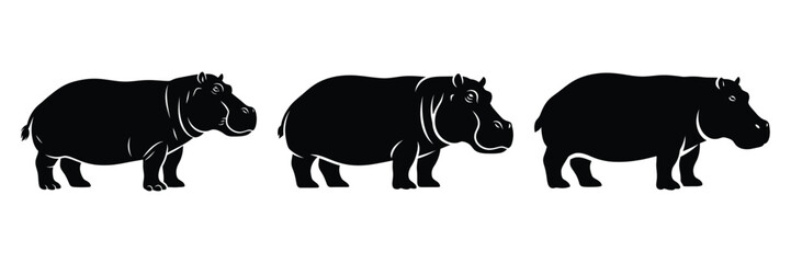 Obraz premium hippopotamus silhouette icon set. Animals logos collection and isolated on White background