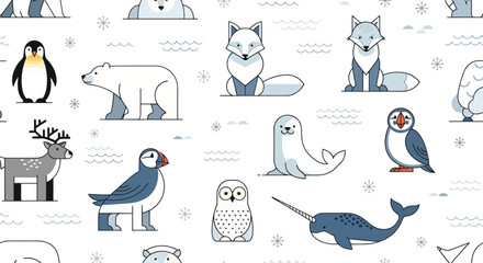 Collection of Arctic Animals in Illustration. © A B I G A I L