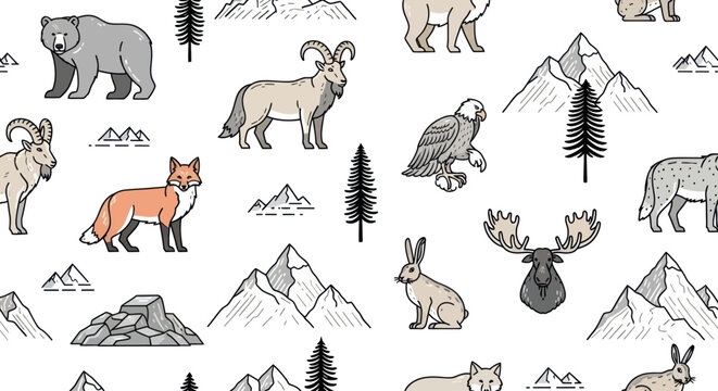 Wildlife Animals Pattern Illustration Design Elements.