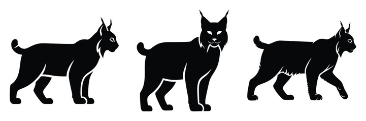 lynx silhouette icon set. Animals logos collection and isolated on White background © Bina