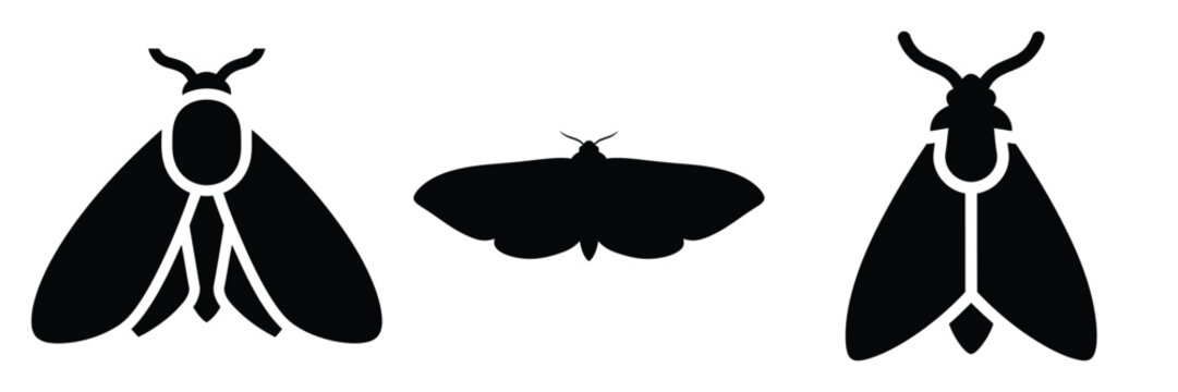 moth silhouette icon set. Animals logos collection and isolated on White background