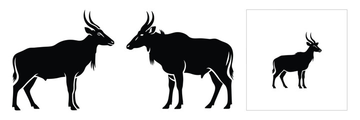 Obraz premium nilgai silhouette icon set. Animals logos collection and isolated on White background