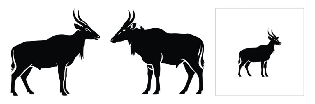 nilgai silhouette icon set. Animals logos collection and isolated on White background