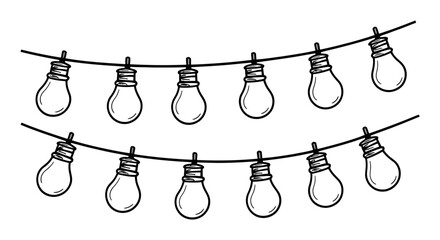 Hand-drawn string lights with incandescent bulbs on wires