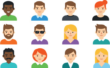 Fototapeta premium Flat Diverse People Avatar Collection with Male and Female Face Characters for User Profiles, Social Media Platforms, Community Members and UI Design.