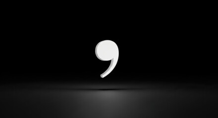 White comma symbol on a black background with gradient shadow punctuation