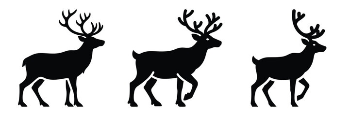 reindeer silhouette icon set. Animals logos collection and isolated on White background © Bina