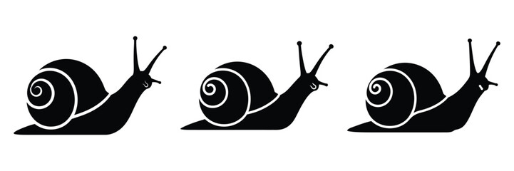 snail silhouette icon set. Animals logos collection and isolated on White background © Bina