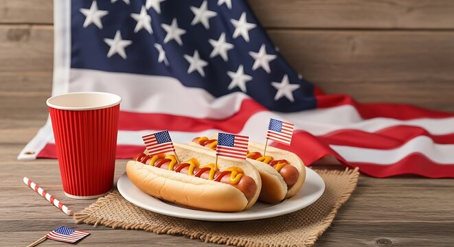 Celebrating labor day with classic american bbq hot dogs and patriotic decor