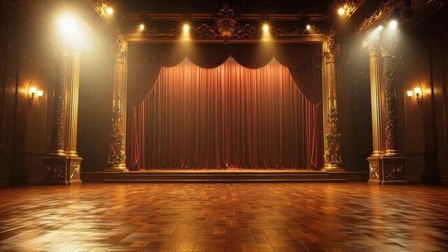 Empty theater stage with red curtain