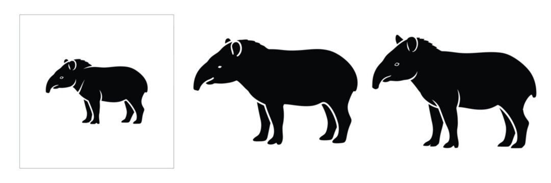 tapir silhouette icon set. Animals logos collection and isolated on White background