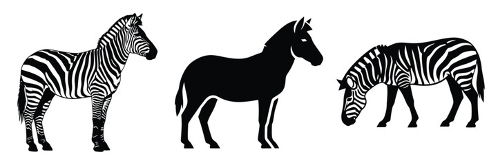 Fototapeta premium zebra silhouette icon set. Animals logos collection and isolated on White background