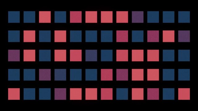 Retro red and blue pixel grid animation with blocky squares and dark background texture