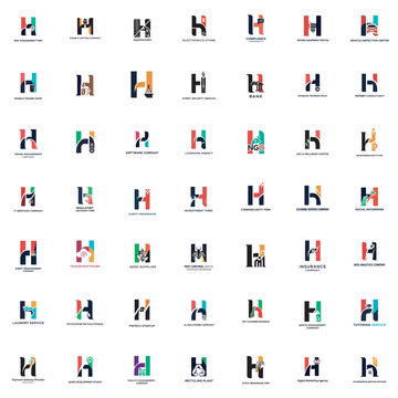 Variety of colorful h logos with unique textures and patterns