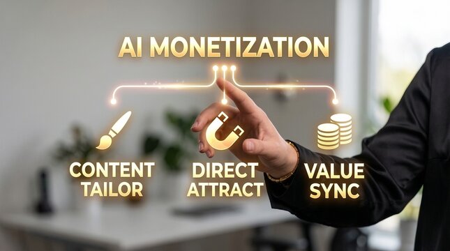 Businessman interacting with AI monetization concept on modern interface