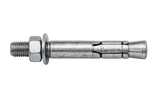 Stainless steel wedge anchor bolt fastener on transparent background
