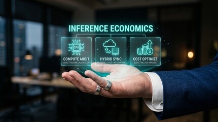 Fototapeta premium Businessman presenting inference economics concepts on his hand